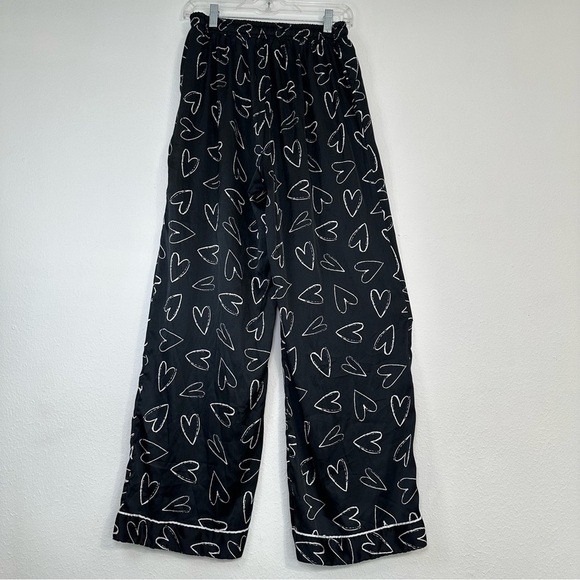 Hello Mello Sleepwear Black Pajama Pants with White Heart Design - Picture 3 of 12